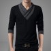 Mens V Neck Full Sleeve T Shirt Black - Ggm